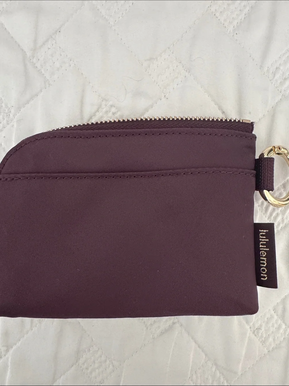 lululemon athletica burgundy key & card holder with gold logo